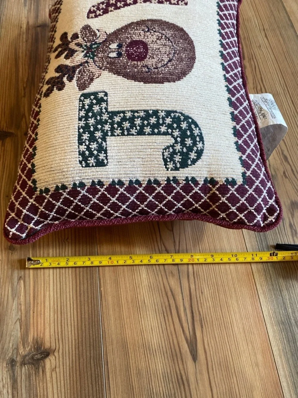 Vintage Christmas tapestry accent pillow featuring a reindeer & the word 